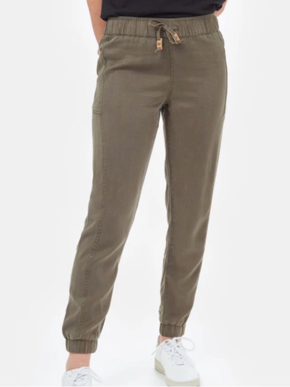 Tentree Colwood Womens Large Olive Green Drawstring Joggers Pants Large L Tencel